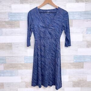 Horny Toad & Co Cinch V Neck Tencel Jersey Dress Blue 3/4 Sleeve Womens Small